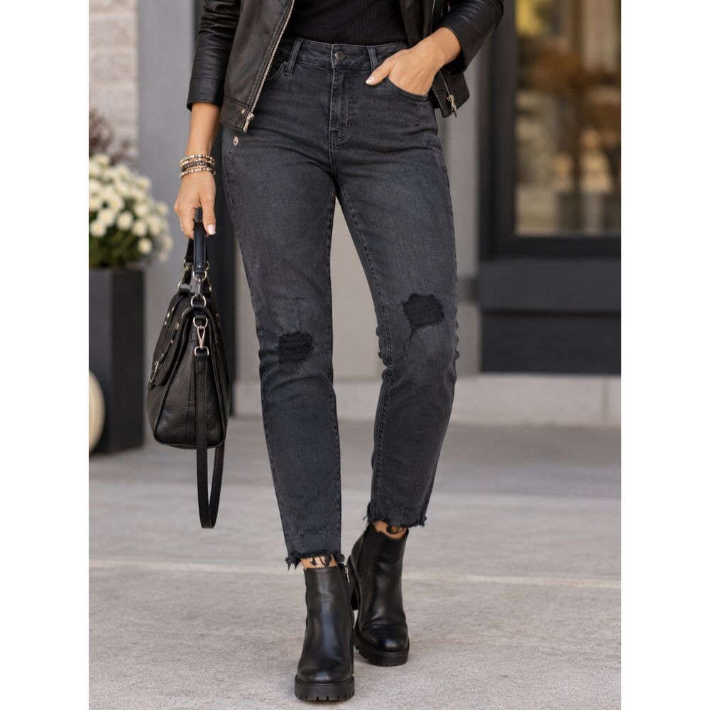 Old Navy Rockstar Super Skinny Ankle Jeans Women’s 6 Black Mid Rise Distressed